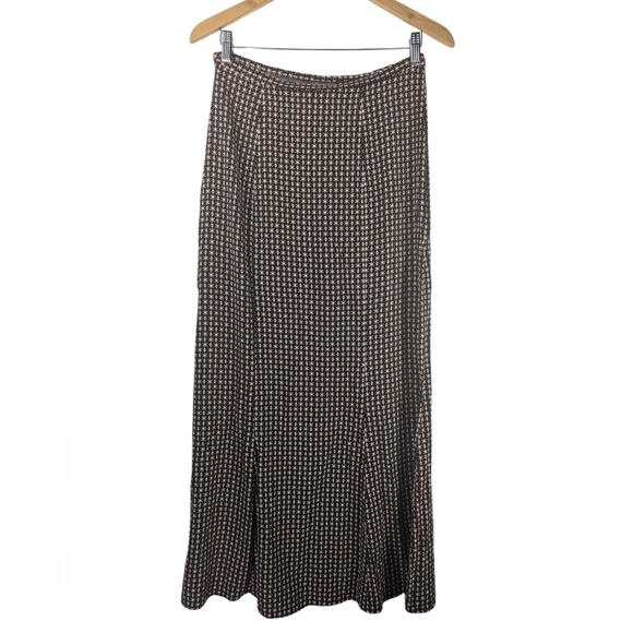 Vintage Lucia Lukken Brown Geometric Print Boho Broomstick Maxi Skirt Size M - Picture 1 of 7